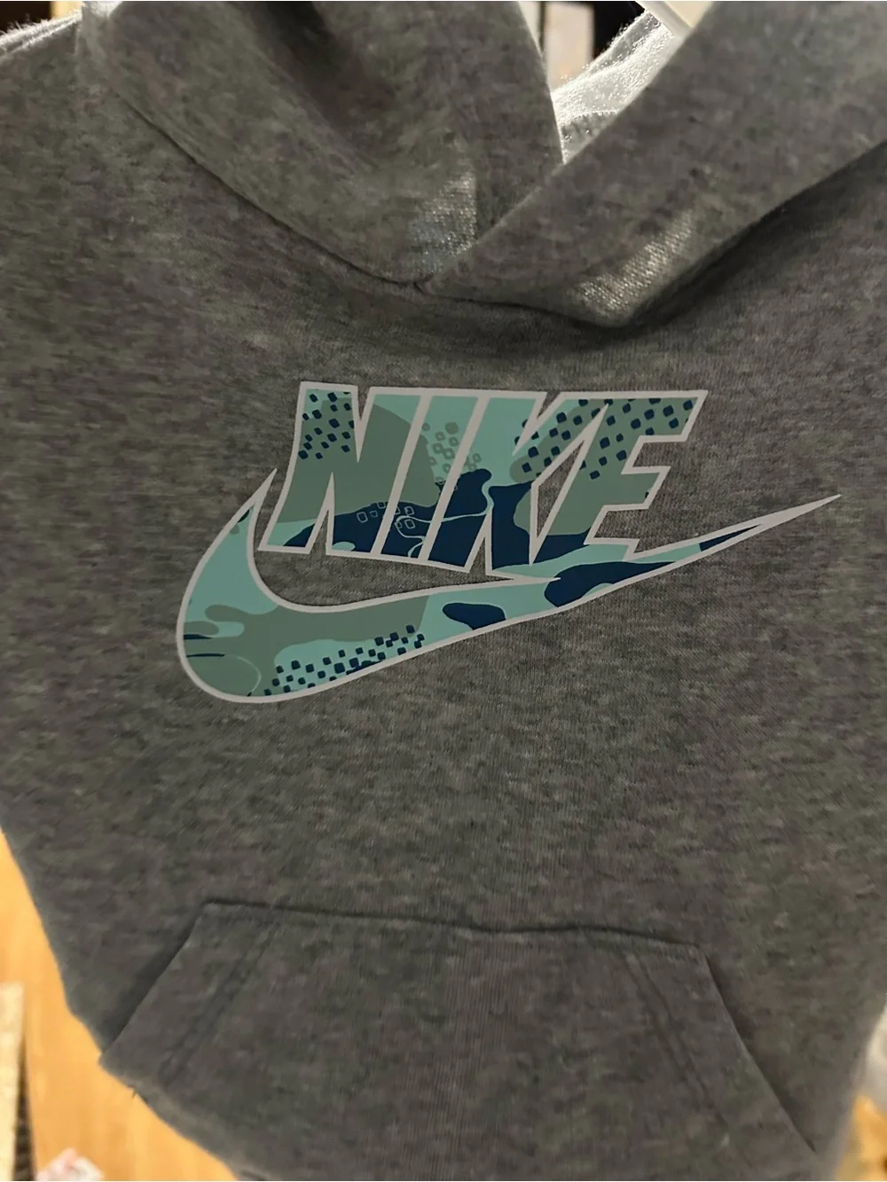 Nike Kids' Gray Hoodie with Teal Accent Logo - Picture 2 of 8